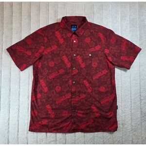LA Police Gear Mens Tactical Tiki Fire Dept Button Down Shirt Maroon Red Medium